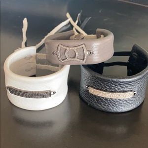 Leather bracelets with oxidized diamonds